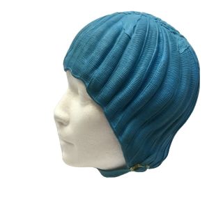 Vintage Wonder - Flex Universal Swim/bathing Cap Blue Floral With Chin Strap Usa