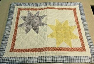 Vintage Set Of 2 Sunham Quilted Pillow Shams Gingham Print Star Pattern Thick