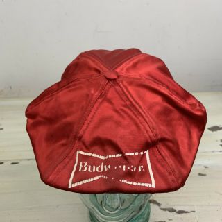 Budweiser Beer - Vtg 70s - 80s Red Satin Flat Cabbie Newsboy Snapback Hat Cap