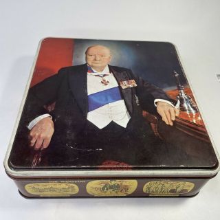 Vintage 1965 Winston Churchill British Biscuit Tin,  Great Graphics & Colors Tin
