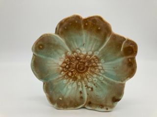 Vintage Mccoy Flower Blossom Wall Pocket,  Turquoise And Brown,  6 " T,  6 " W Planter