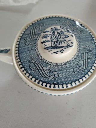 Currier And Ives Sugar Bowl With Lid Blue And White Low Water In The Mississippi