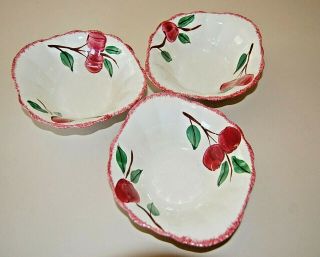 Set Of 3 Blue Ridge Pottery Crab Apple Lugged Oval Cereal Bowls.  7 " X 6 ".  Usa