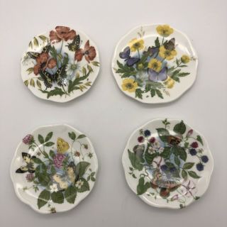 Set Of 4 Fine Bone China Made In Britain Butterfly Flowers Tea Butter Pats
