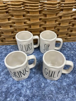 Rae Dunn Espresso Mugs Sip,  Drink,  Slurp,  Gulp 4 Oz.  Mini Small Mug Set Of 4