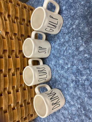 Rae Dunn Espresso Mugs Sip,  Drink,  Slurp,  Gulp 4 Oz.  mini small mug SET OF 4 2