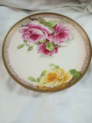 Vintage O & Eg Royal Austria Floral Hand Painted & Signed 9 " Plate W/ Gold Trim