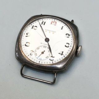 Vintage 1920s Longines Trench Watch,  Sterling Silver Case,  For Repair