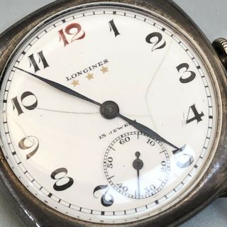Vintage 1920s Longines Trench Watch,  Sterling Silver Case,  for repair 2