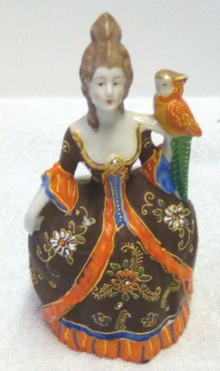 Vintage Victorian Lady W/ Parrot Wall Pocket Made In Japan