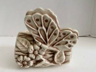 Vintage Shawnee Pottery Butterfly & Flowers On Log Planter 524 Usa