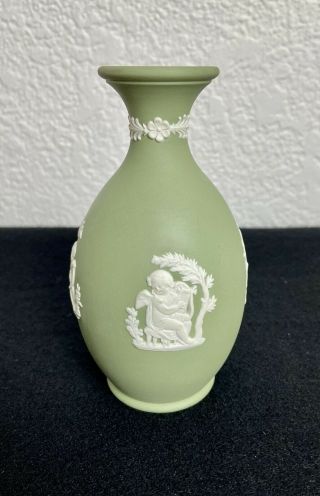 Wedgwood White On Green Jasperware 5 " Vase