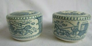 ROYAL CHINA BLUE AND WHITE CURRIER AND IVES SALT AND PEPPER SHAKERS 2
