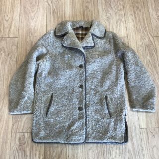Heatona Vintage Curly Shearling With Leather Trim Coat Size 18 Uk Brown B4647