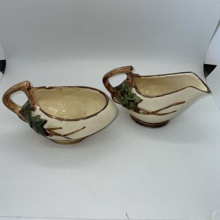 Mccoy Pottery Ivy Pattern Creamer And Open Sugar Set