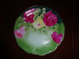 Vintage P T Bavaria Tirschenreuth Plate W Roses Hand Painted By J Braun