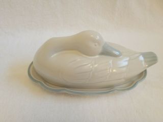 Noritake Stoneware Duck Covered 1/4 Lb Butter Dish Centennial White And Blue
