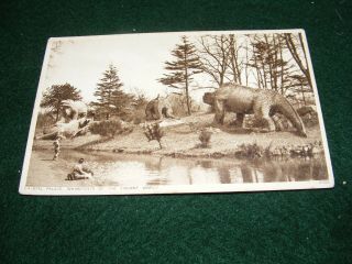Vintage Postcard Crystal Palace Dinosaur Display Ancient World Lake Lads