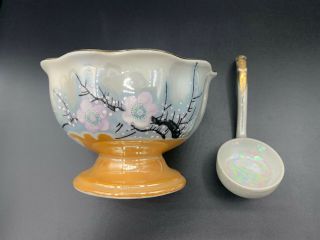Vintage Gold Castle Chikusa Japan Sakura Flower Hand Painted Jam Bowl With Spoon