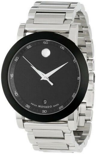 Movado $995 Mens Silver Museum Sport,  Black Dial Swiss Watch W/date 0606604