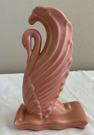 Vintage Art Deco Pink Pottery 9.  5 " Swan Vase