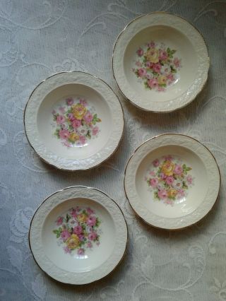 Vintage Edwin M.  Knowles China Co.  Made In Usa Cabbage Rose Floral Berry Bowls