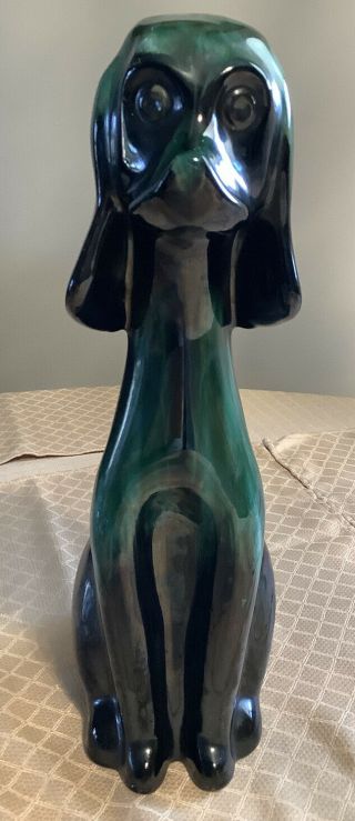 Vintage Blue Mountain Pottery Large Sitting Dog Blue Green Drip Glaze