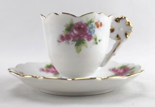 Lovely Vintage Lefton Japan Small Porcelain Tea Cup & Saucer - Pink Rose,  Floral