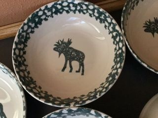 5 Tienshan Folk Craft Moose Country Bowls Cereal Cabin Dish Green Sponge 6 1/4 