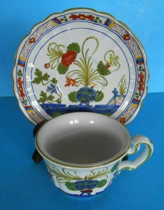 Hand Painted Faenza Blue Carnation Footed Cup & Saucer Made In Italy For Gumps