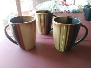 3 Home Trends Bazaar Brown Stripe Better Homes & Gardens Square Coffee Mugs Cup