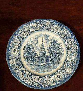 Vintage Staffordshire England Liberty Blue 10 " Plate Independence Hall