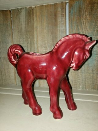 Vintage Shawnee Pottery Miniature Red/burgundy Horse Planter 5 3/4 " Tall × 6 " L