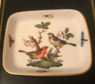 Herend Hungary Rothchild Hand Painted Bird Trinket Ring Butter Dish