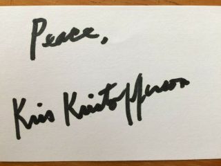 Autograph,  Kris Kristofferson (singer) 3 X 5 Index Card