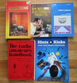 5 Vintage Ham Radio Books: Hints 7 Kinks,  1967 Arrl Handbook,  Cmos Cookbook,  Etc
