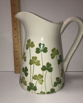 Farval 8 " Hand Painted Water Pitcher Made In Portugal Green 3 - Leaf Clovers