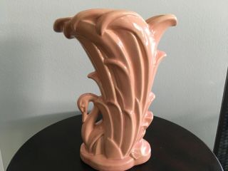 Vintage Mccoy Pottery Swan Vase Circa 1946 In Pink Salmon 9 1/4”