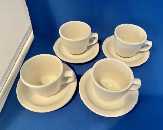 Vtg Homer Laughlin Restaurant Ware Cup And Saucers - Set Of 4 - White