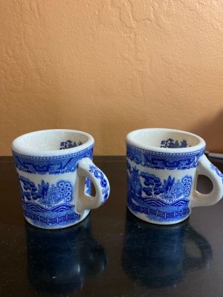 Vintage Blue Willow 3 1/2 In Heavy China Mugs Japan Restaurant Ware Set Of 2