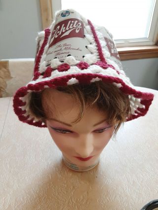 Vintage Schlitz Milwaukee Wi Beer Can Crocheted Knitted Knit Bucket Hat