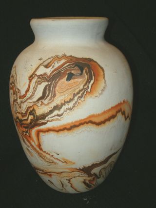 Vintage Nemadji Usa Art Pottery Ovoid Vase - Swirl Design - Indian Logo