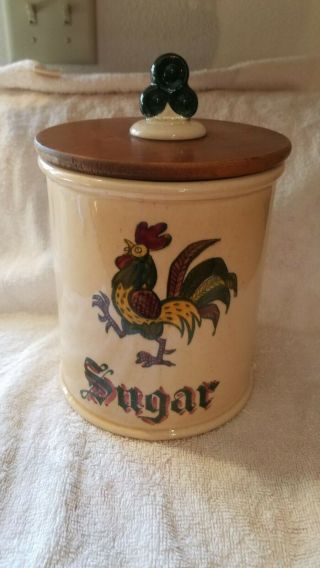 Metlox Poppytrail Green Rooster Provincial Sugar Canister - Vintage Farmhouse
