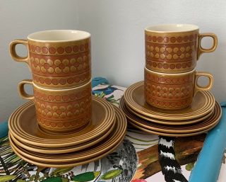 Vintage 1970s Hornsea Pottery Saffron Tea Cups Saucers Side Plates X 4