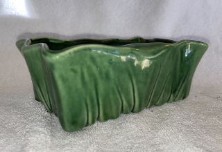 Vintage MCCOY USA Pottery RECTANGLE PLANTER dark green Ruffle Mid Century 610 3