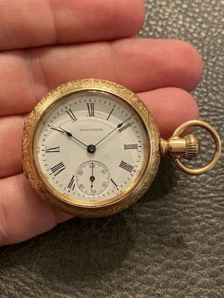 Antique 1900 Waltham 0s 15j Pocket Watch & Rare A.  W.  C.  Co.  Solid 14k Gold Case