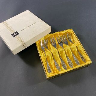 Boxed Set Of 6 Vintage E Gero Zilvium 90 Dutch Silver Plate Dessert Cake Forks