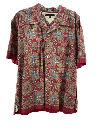 Vintage Tommy Hilfiger Mens Button Up Shirt Size Xl Paisley Short Sleeve