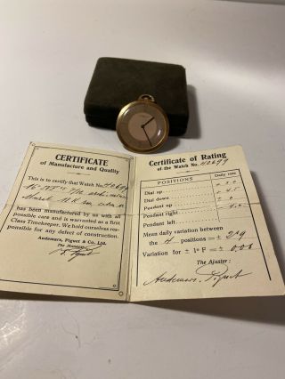 Vintage Audemars Piguet & Co.  18k Gold Pocket Watch Certificate & Box