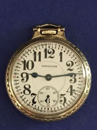 1919 Hamilton 950 Pocket Watch 23 Jewels Montgomery Dial Bar Over Crown 14k Gf
